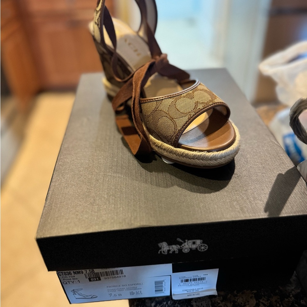 Coach Brown Espadrille wedge sandals with straps